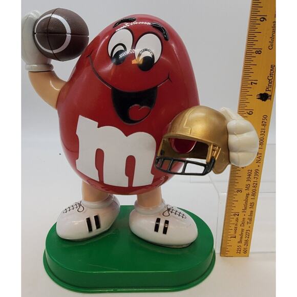 M&M's Red Football Player With Gold Helmet & Football Candy Dispenser 1995 - Picture 5 of 7